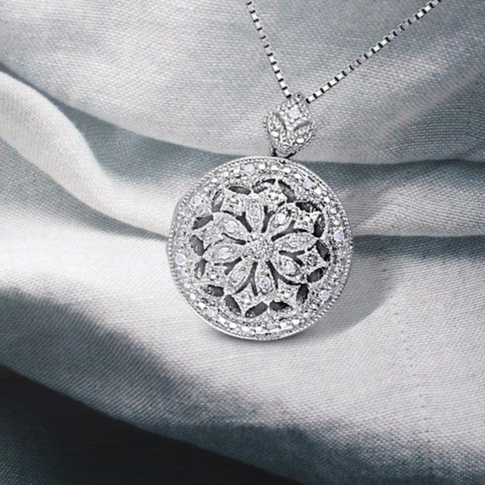 Diamond Vintage Floral Locket Necklace